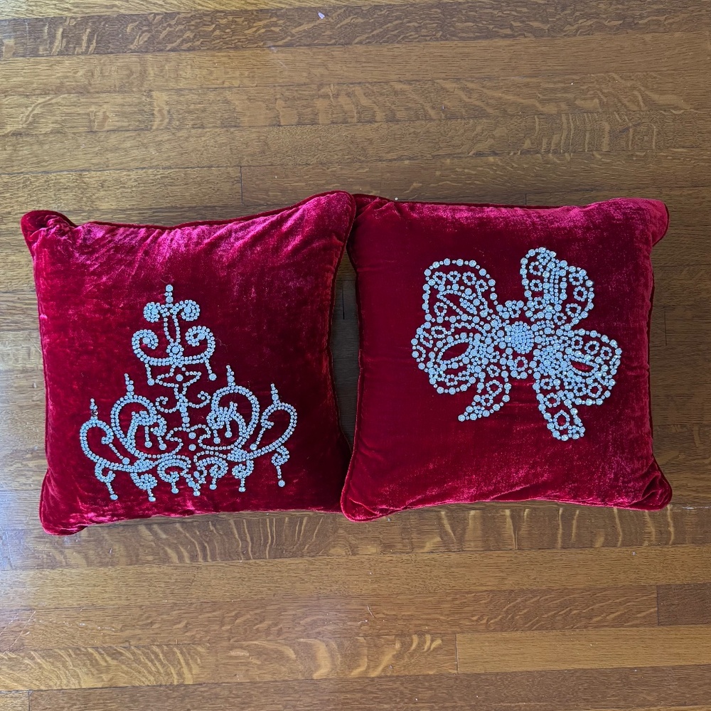 Farrisilk red velvet decorative pillows, 15"x15"